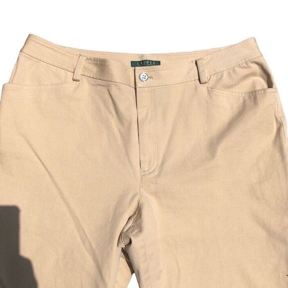 Lauren Ralph Lauren Tan Chino Pants Womens 16 Beige Cropped Classic Cuffed Capri - Picture 2 of 5